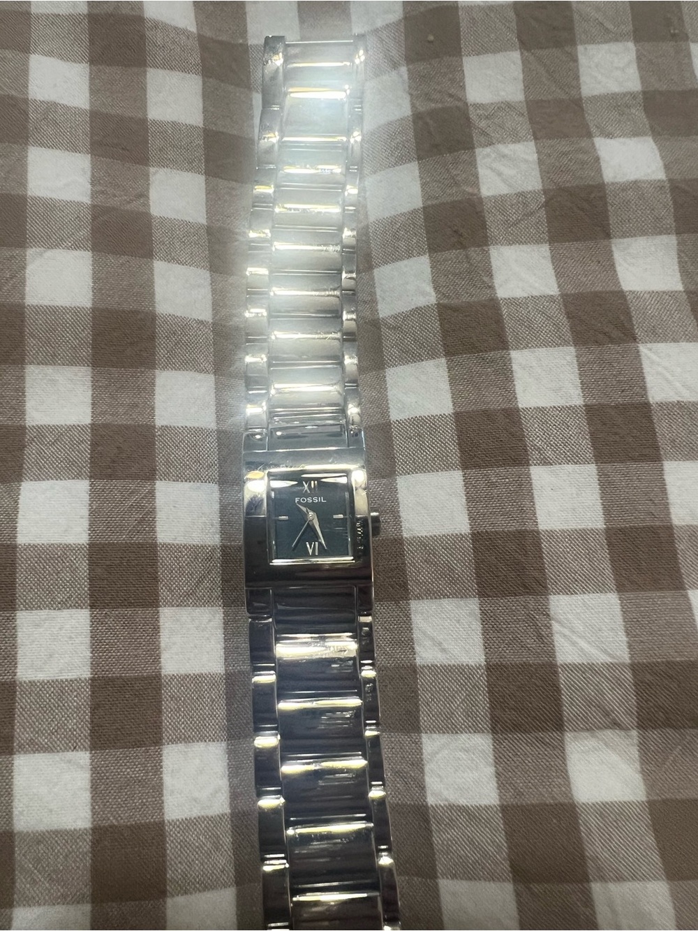 Fossil Silver Rectangular Bracelet Watch with Black Dial